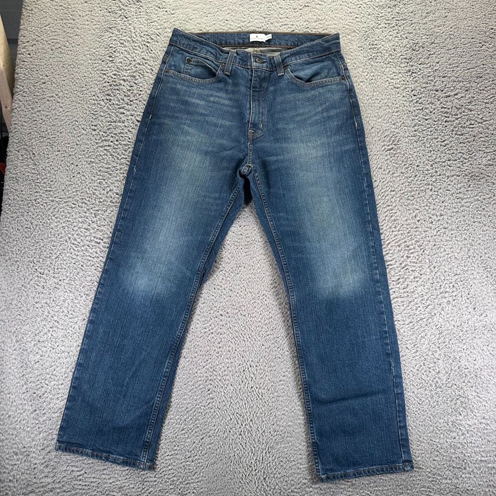 True Craft Jeans Men 34x30 Blue Cotton Denim Straight Leg Faded Relaxed Workwear